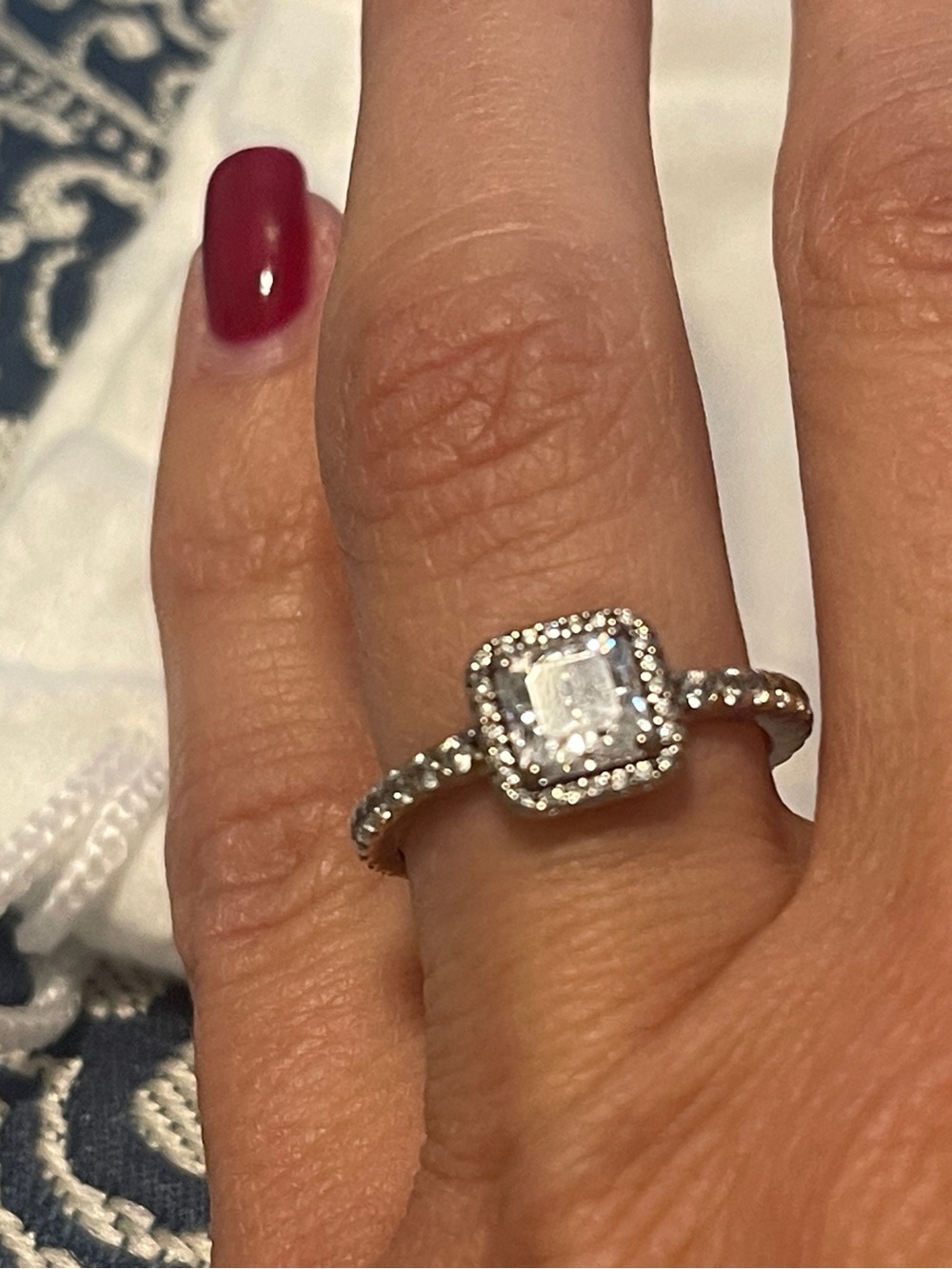 Pandora Silver Ring with Clear Square Center and Pavé Accents